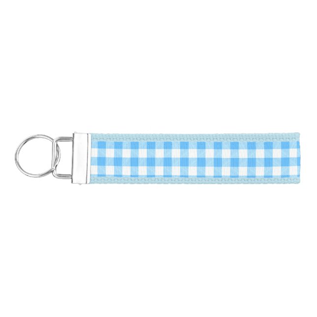Slow-Living Summer Sky Check Wrist Keychain (Keys on Left)