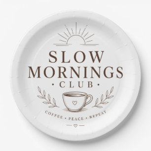 Slow Mornings Club Cozy Aesthetic Coffee Design Paper Plates