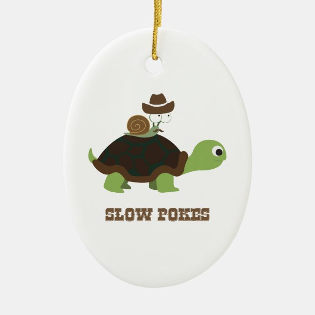 Slow Pokes - cowboy snail and turtle Ceramic Ornament (Front)