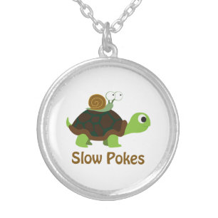 Slow Pokes - Cute Turtle and Snail Silver Plated Necklace