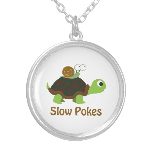 Slow Pokes - Cute Turtle and Snail Silver Plated Necklace (Front)