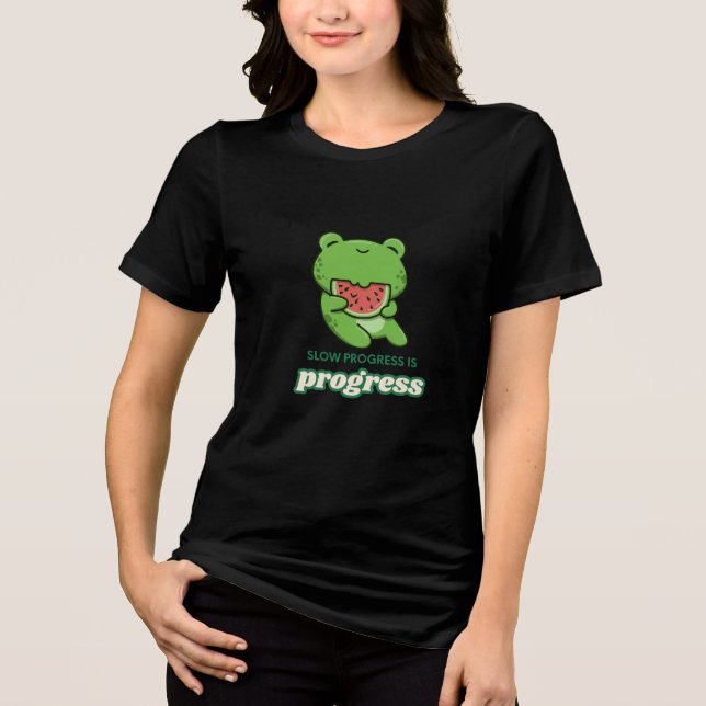 Slow Progress Is Progress | Cute Happy Frog Tri-Blend Shirt (Front)
