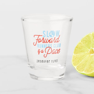 Slow Runners Club Funny Quote Blue Orange Text Shot Glass