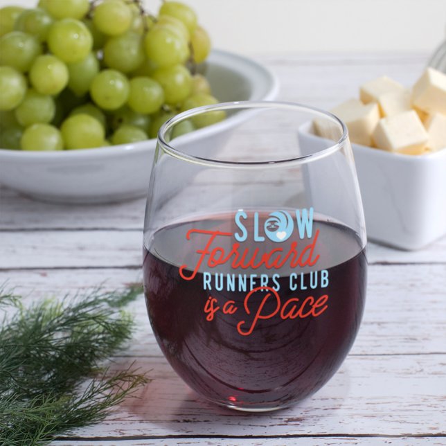 Slow Runners Club Funny Quote Blue Orange Text Stemless Wine Glass (Creator Uploaded)