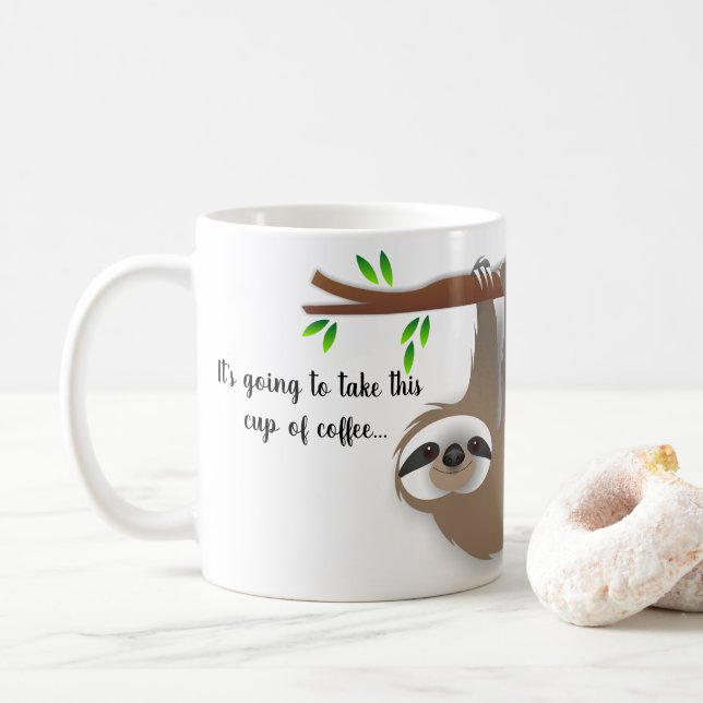 Slow Speed Sloth Hanging on a Tree Branch Coffee Mug (With Donut)