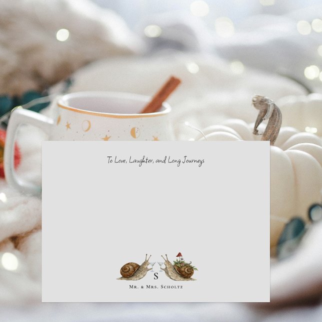Slow & Steady Snail Wedding | Bride & Groom Note Card (Creator Uploaded)