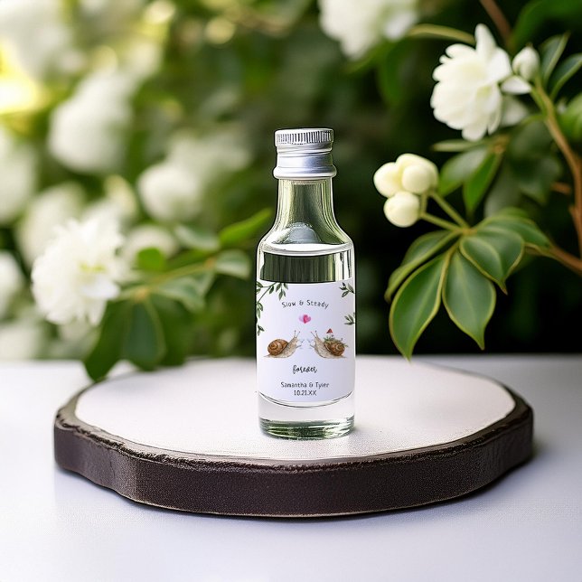 Slow & Steady Snail Wedding Favor Liquor Bottle Label (Creator Uploaded)
