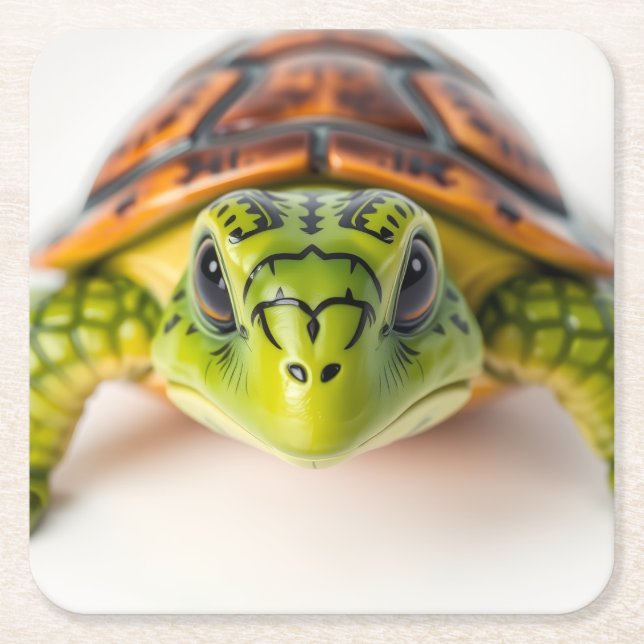 Slow & Steady Turtle Vibes Square Paper Coaster (Front)