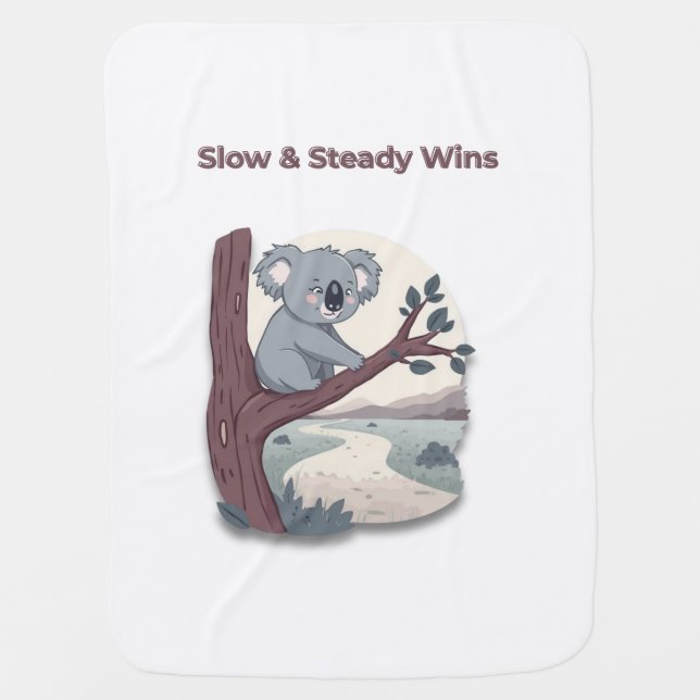 **"Slow & Steady Wins – Motivational Cute Koala "* Baby Blanket (Front)