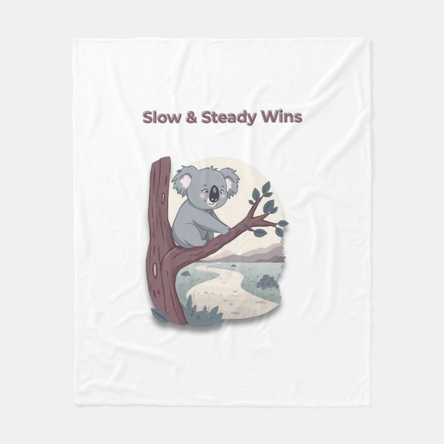 **"Slow & Steady Wins – Motivational Cute Koala "* Fleece Blanket (Front)