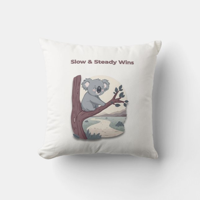 **"Slow & Steady Wins – Motivational Cute Koala "* Throw Pillow (Front)