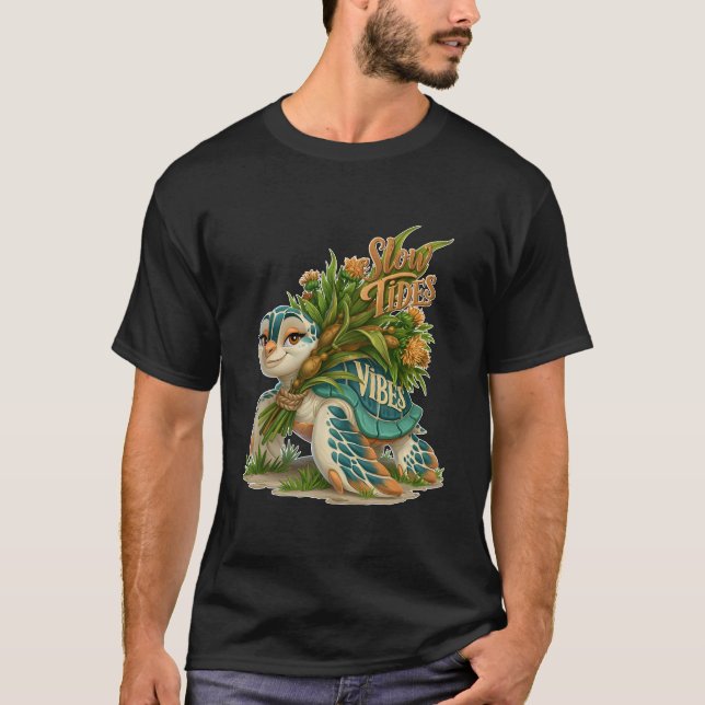 Slow Tides Vibes Cute Sea Turtle T-Shirt (Front)