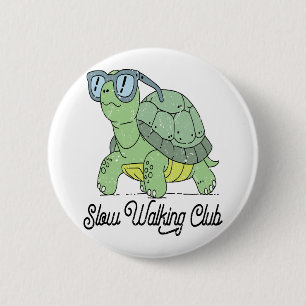 Slow Walking Club Cute Funny Turtle Button