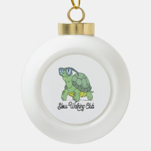 Slow Walking Club Cute Funny Turtle Ceramic Ball Christmas Ornament