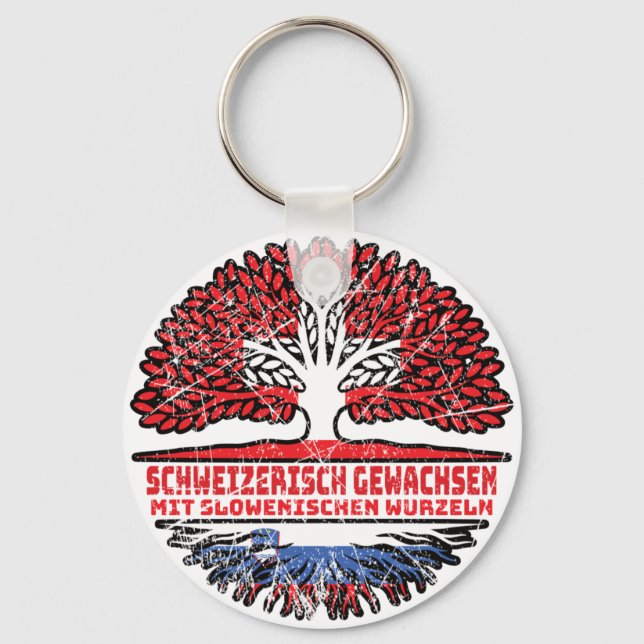 Slowenien Slowenisch Schweizer Schweiz Baum Wurzel Keychain (Front)