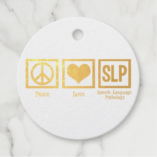 SLP Peace Love Speech Pathology Holiday Gold Foil Favor Tags