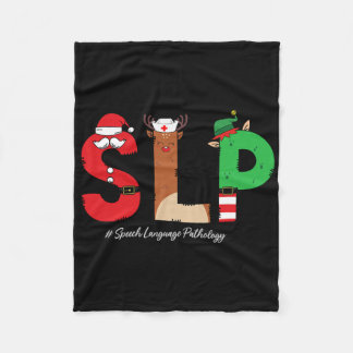 Slp Speech Language Pathologist Christmas Slp Sant Fleece Blanket