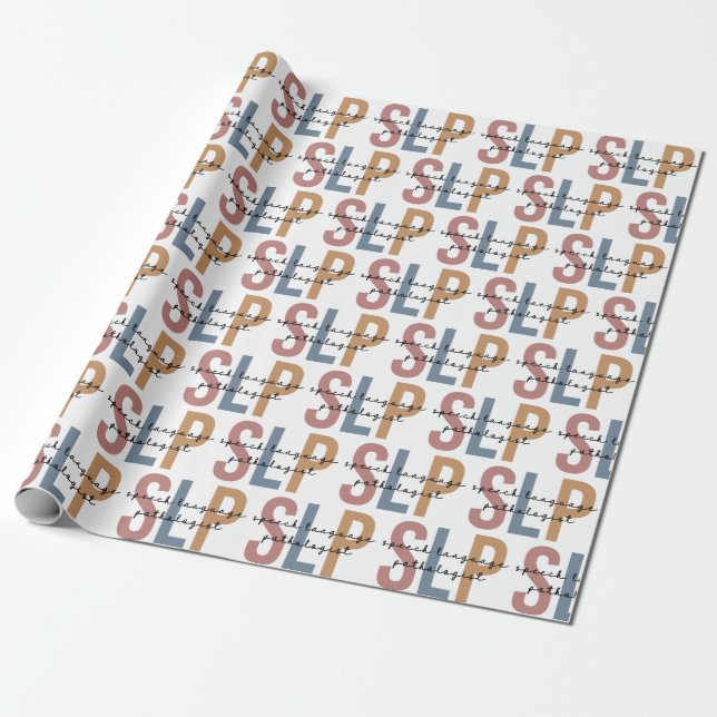 SLP Speech Language Pathologist Retro Pattern Wrapping Paper (Unrolled)