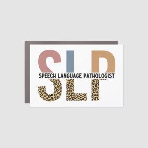 SLP Speech Pathologist Leopard Print Typography Car Magnet