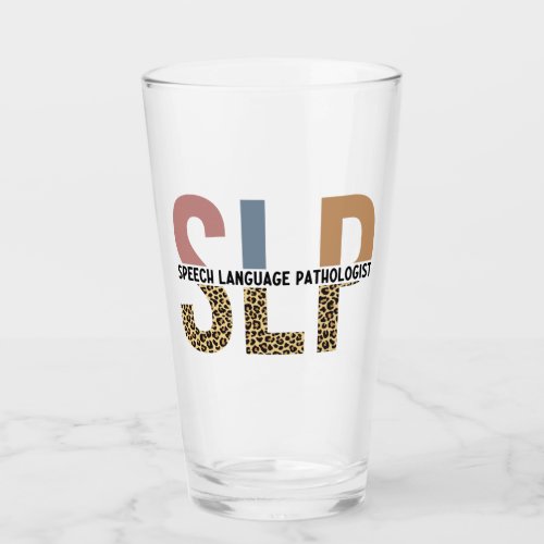 SLP Speech Pathologist Leopard Print Typography Glass