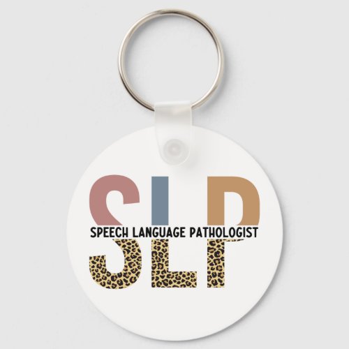 SLP Speech Pathologist Leopard Print Typography Keychain