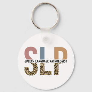 SLP Speech Pathologist Leopard Print Typography Keychain