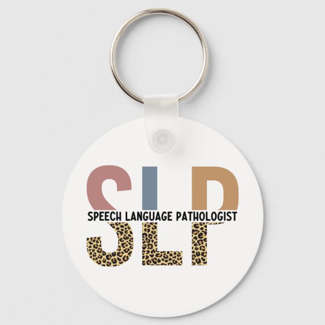 SLP Speech Pathologist Leopard Print Typography Keychain (Front)