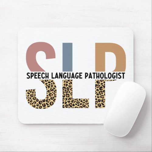 SLP Speech Pathologist Leopard Print Typography Mouse Pad