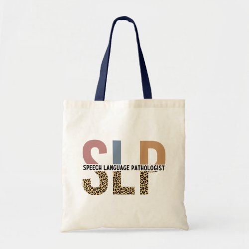 SLP Speech Pathologist Leopard Print Typography Tote Bag