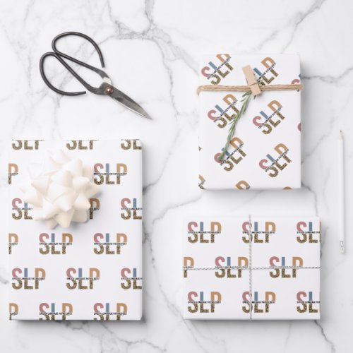 SLP Speech Pathologist Leopard Print Typography Wrapping Paper Sheets