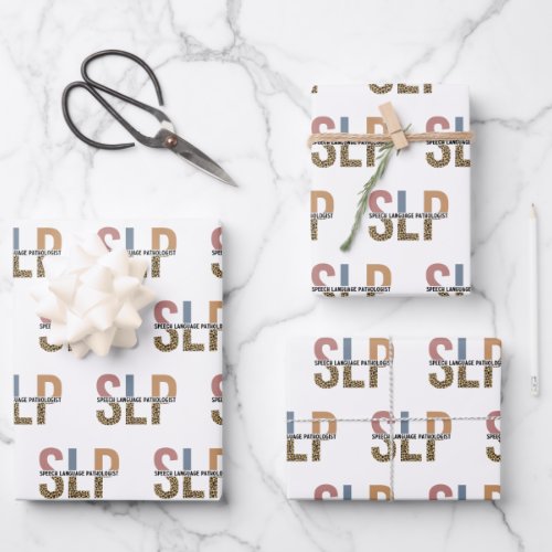 SLP Speech Pathologist Leopard Print Typography Wrapping Paper Sheets
