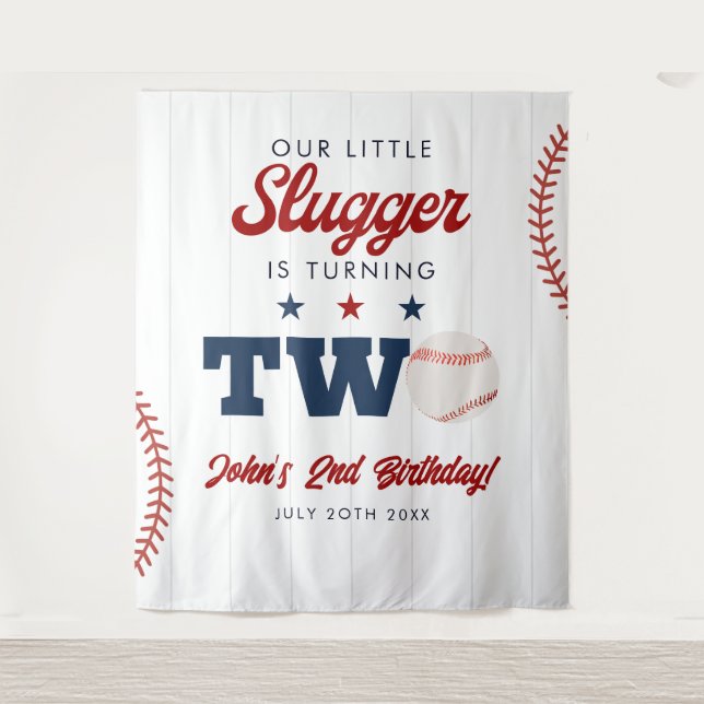 Slugger Baseball 2nd Birthday Photo Backdrop (Front)