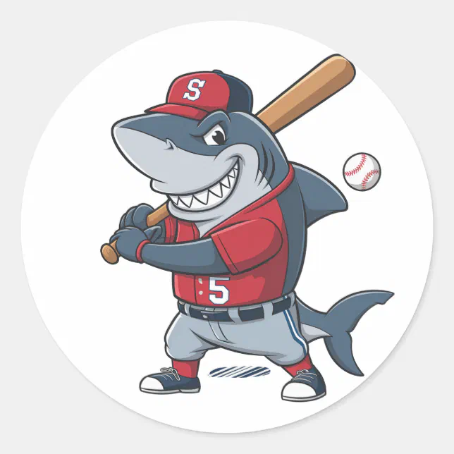 Slugger Bat Sticker Slugger Shark Birthday Bash Classic Round Sticker | Zazzle
