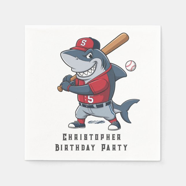Slugger Shark Birthday Bash Napkins (Front)