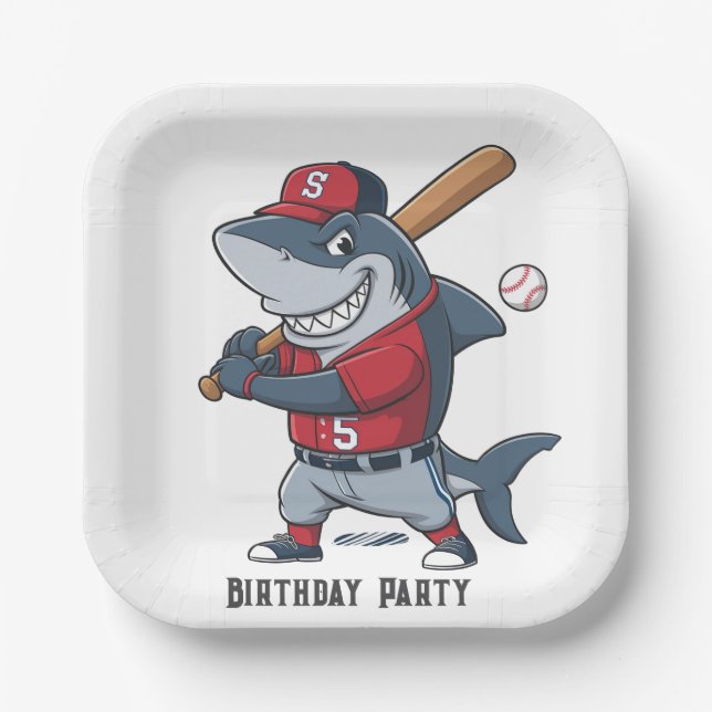 Slugger Shark Birthday Bash Paper Plates (Front)