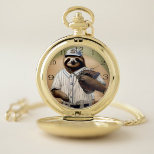 "Slugger Sloth: Slow and Steady at the Plate" Pocket Watch