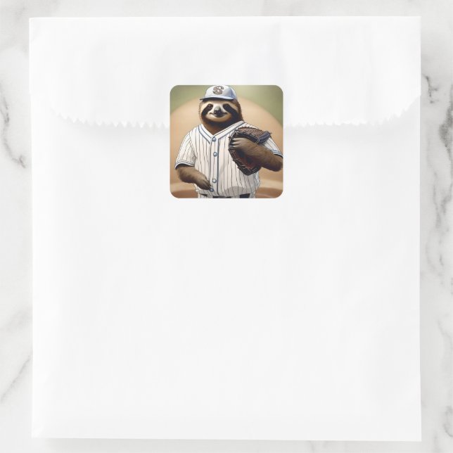 "Slugger Sloth: Slow and Steady at the Plate" Square Sticker (Bag)
