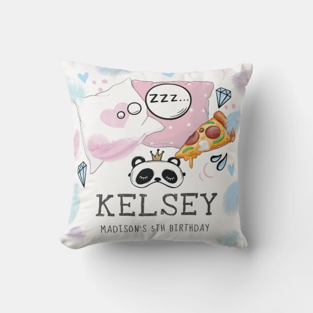 Slumber Birthday Party Guest Personalized Throw Pillow (Front)