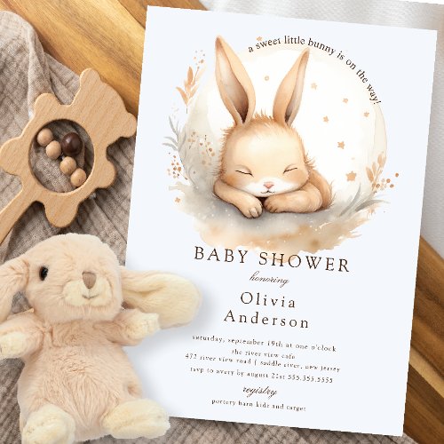 Slumber Bunny Boys Baby Shower  Invitation