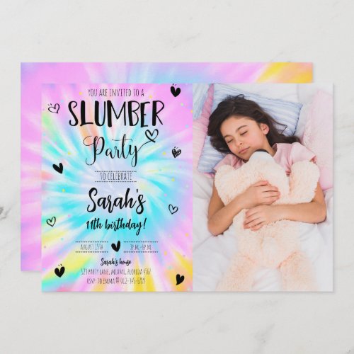 Slumber Girl Tie Dye Birthday Party Photo Invitation