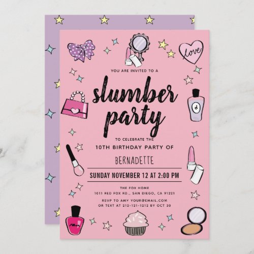 Slumber Makeup Spa Party Pink Girl Birthday Invitation