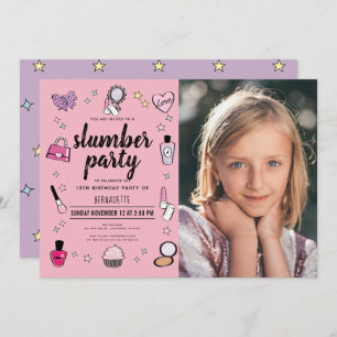 Slumber Makeup Spa Party Pink Girl Photo Birthday Invitation