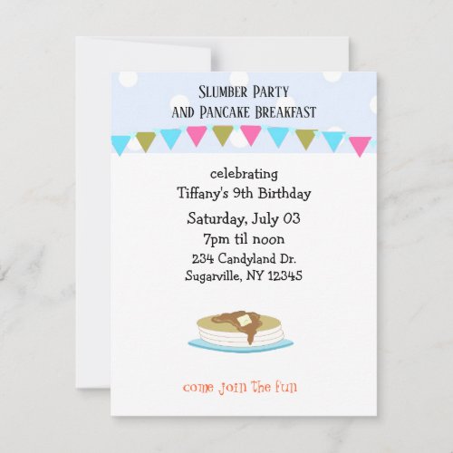 Slumber Party and Pancake Breakfast Invitation