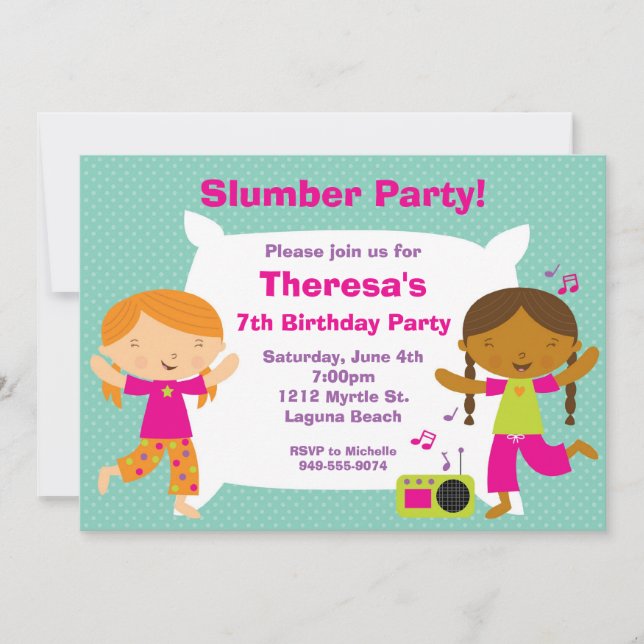 Slumber Party Birthday Invitation (Front)