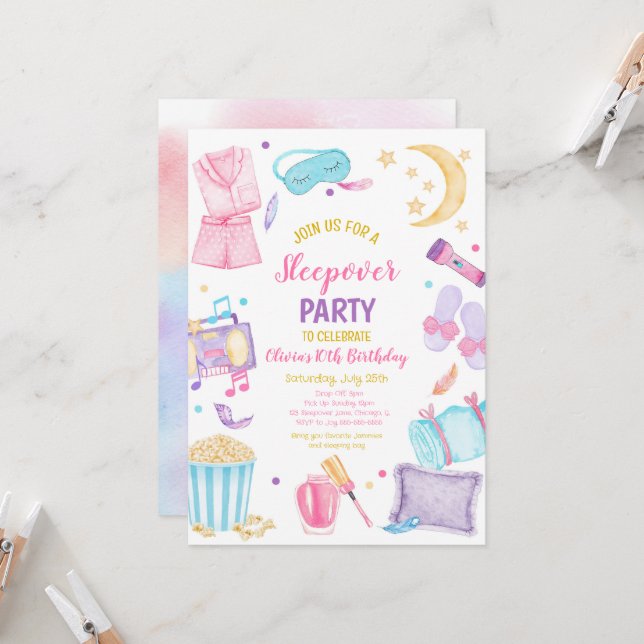  Slumber Party Birthday Invitation (Front/Back In Situ)
