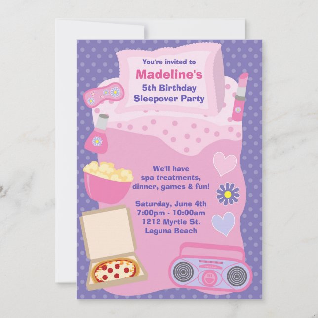 Slumber Party Birthday Invitation (Front)