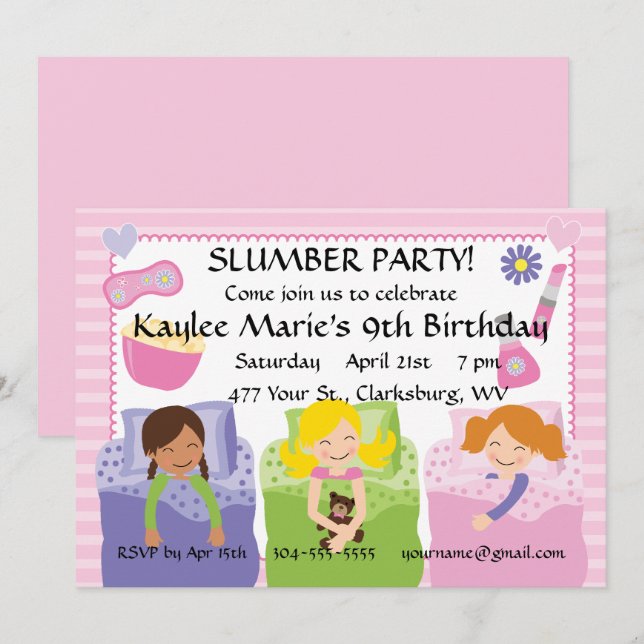 Slumber Party Birthday Invitation (Front/Back)
