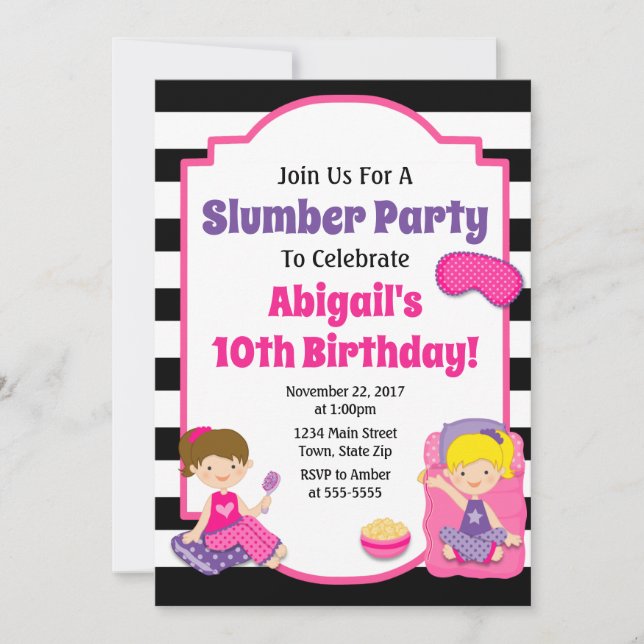Slumber Party Birthday Invitation Sleepover (Front)