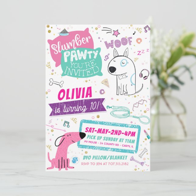 Slumber Party Birthday Invitations - Doggy Puppy (Standing Front)