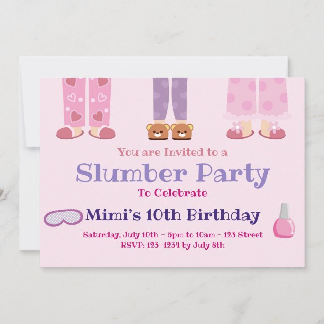 Slumber Party Birthday Party, Sleepover Invitation (Front)